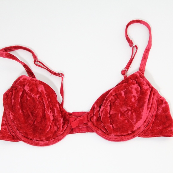 Vintage Victoria's Secret Bra 34A red Velvet 90s fashion VS - Picture 3 of 8